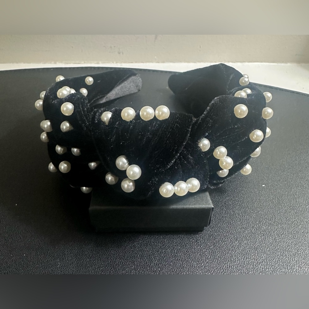 Black Velvet Headband with Pearls